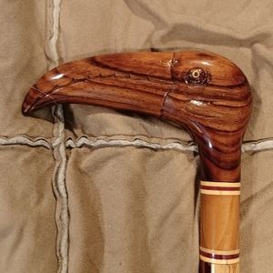 Hand-made hardwood birdhead carved Handel cane missing rubber tip. Can be bought
